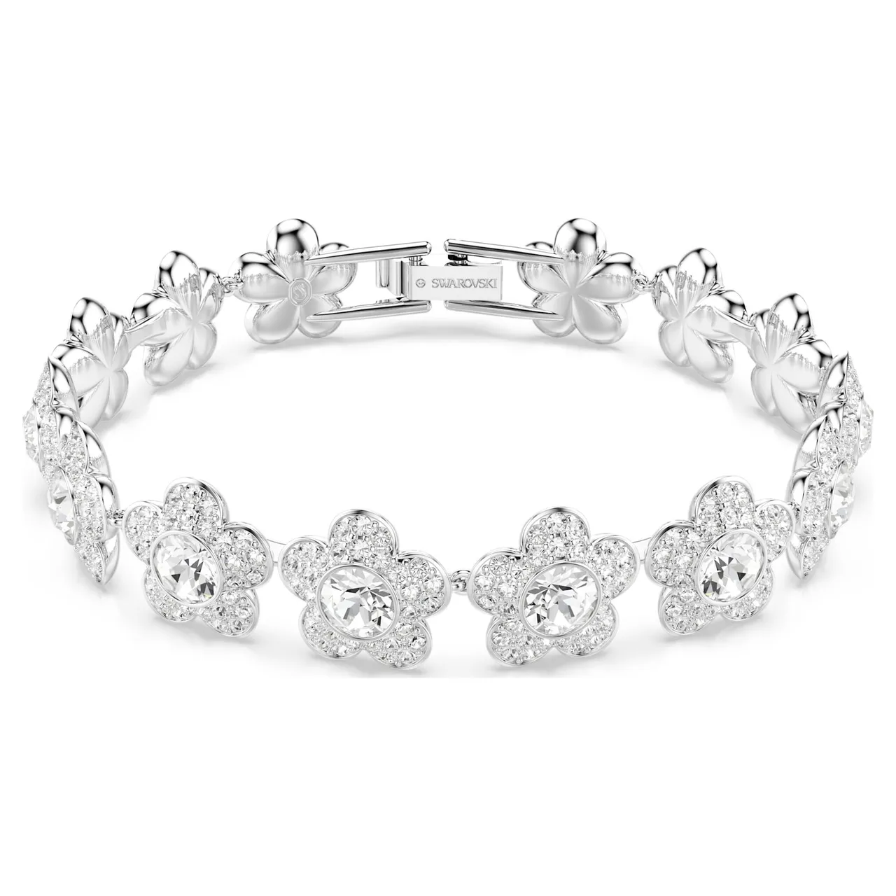 Swarovski चाँदी रंग का पारदर्शी फूल-लिंक पावे-क्रिस्टल नेकलेस 22