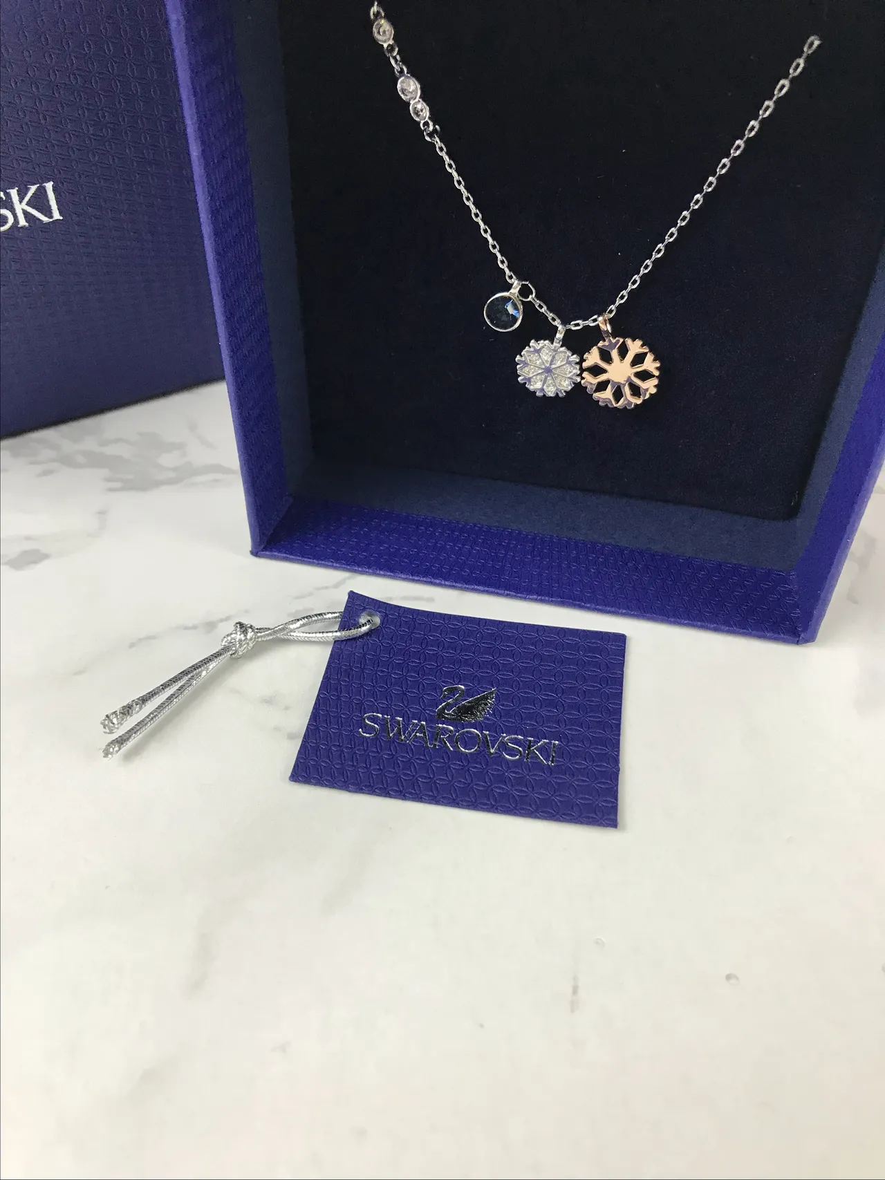 Swarovski Copo de nieve plata oro doble colgante pavé detalle cristal collar 2