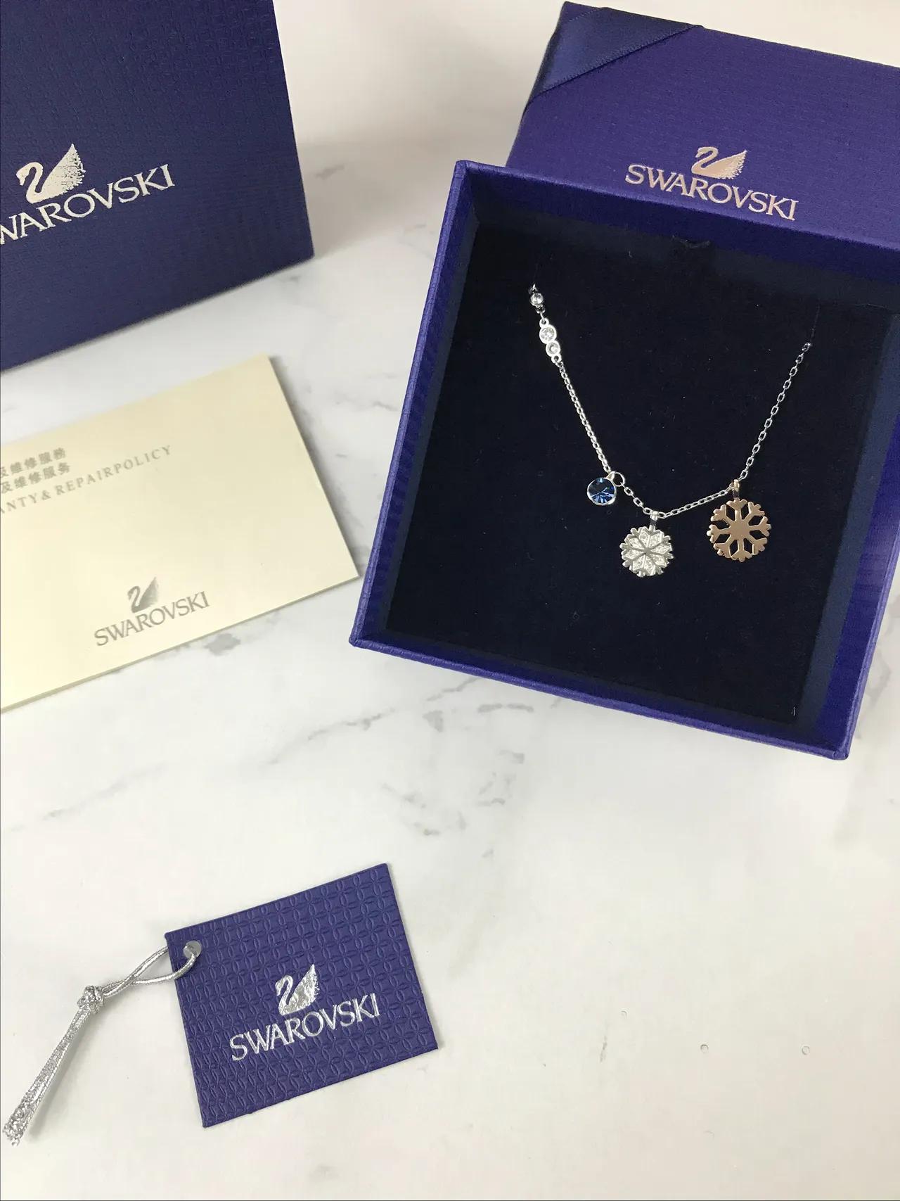 Swarovski Copo de nieve plata oro doble colgante pavé detalle cristal collar 4