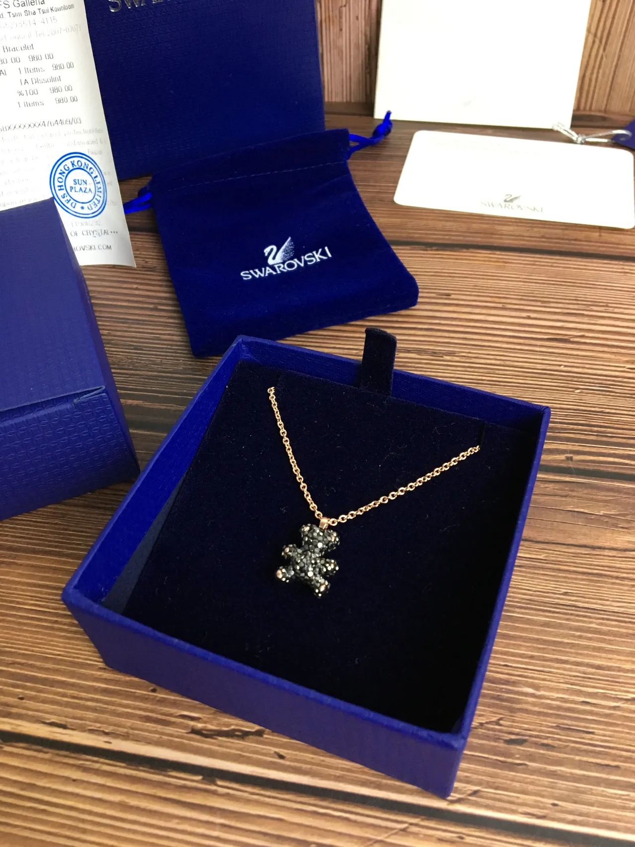 Swarovski টেডি বিয়ার ক্রিস্টাল পাভে রোজ-গোল্ড-টোন নেকলেস 2