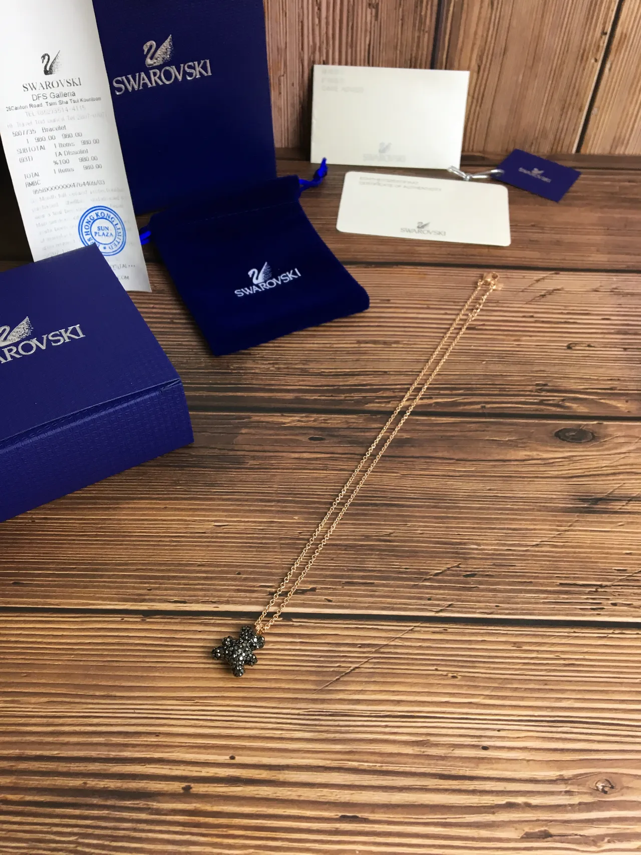 Swarovski টেডি বিয়ার ক্রিস্টাল পাভে রোজ-গোল্ড-টোন নেকলেস 5