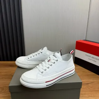 Thom Browne Leather Sneaker White Navy Upper Low-Top Silhouette Lifestyle Sneakers