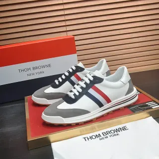 Thom Browne White Gray Low-Top Suede And Leather Panelled Lifestyle Sneakers