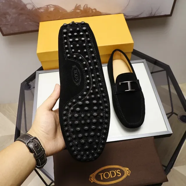 Tod's H-Bar Buckle Loafer Black Beige Suede Upper Metal Loafer 2