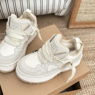 UGG Beige Platform Sole Braided Laces Lifestyle Sneakers