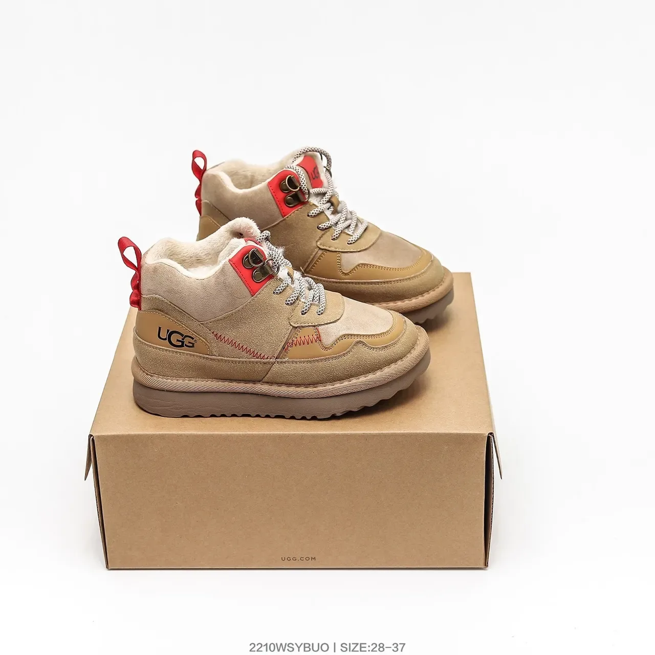 UGG Zapatillas Lifestyle Beige Rojo de Alto con Cordones 6