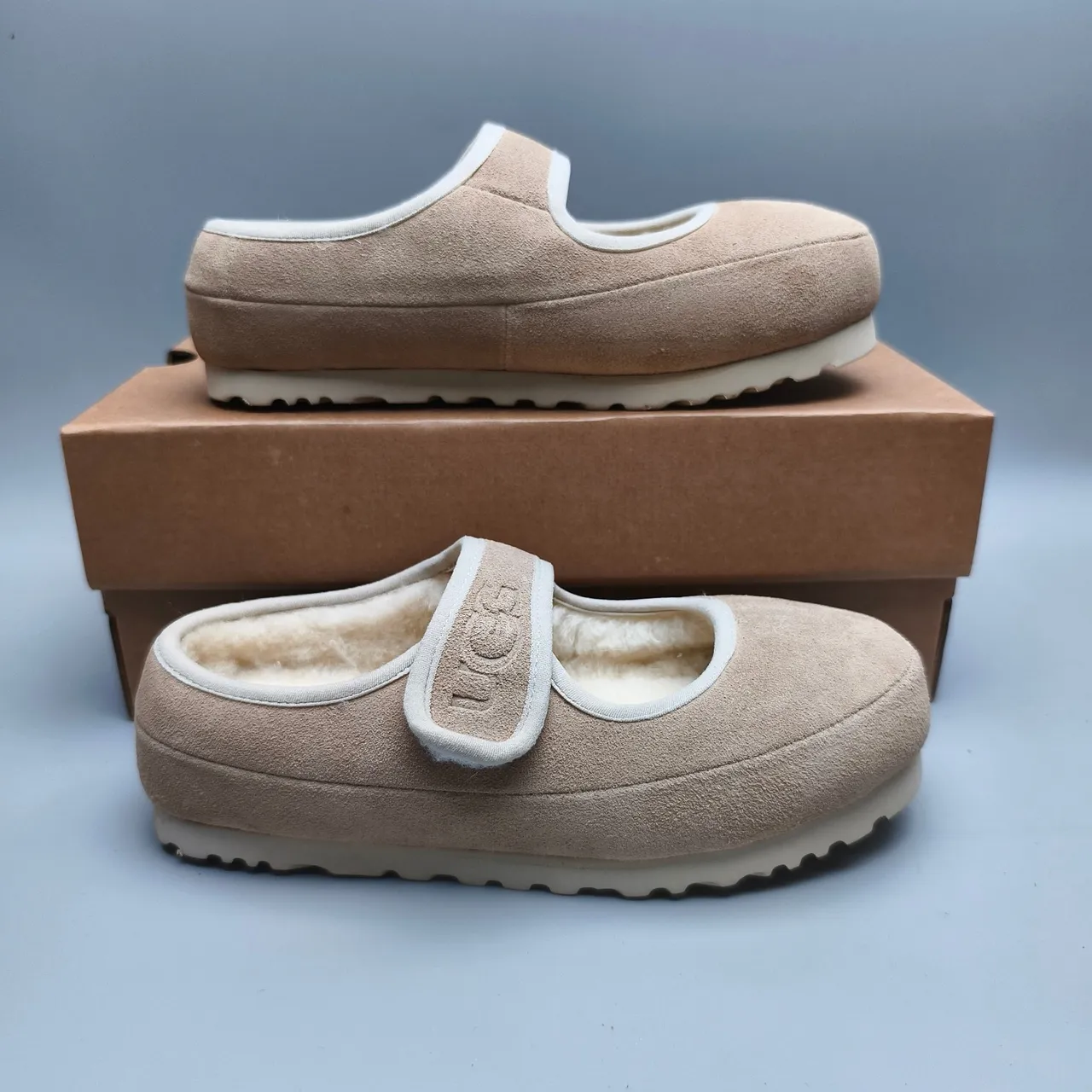 UGG Beige Suede Upper Shearling-Lined Mary Jane Shoes 5