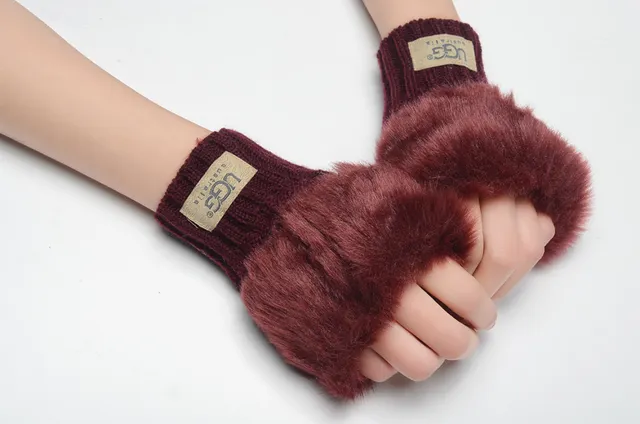 UGG Luvas Marrom Bege com Punho de Shearling Rematado 8