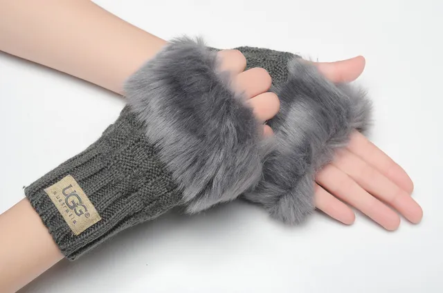 UGG Luvas Marrom Bege com Punho de Shearling Rematado 10