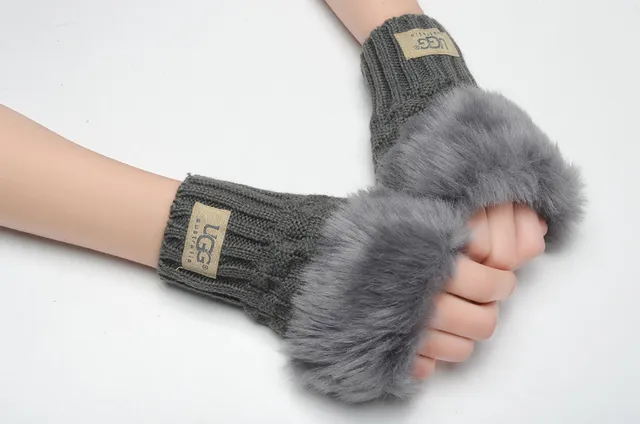 UGG Luvas Marrom Bege com Punho de Shearling Rematado 11