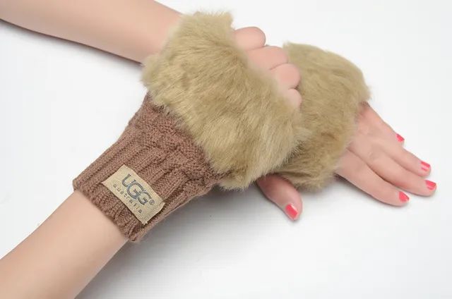 UGG Luvas Marrom Bege com Punho de Shearling Rematado 12