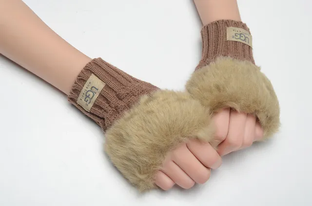 UGG Luvas Marrom Bege com Punho de Shearling Rematado 14
