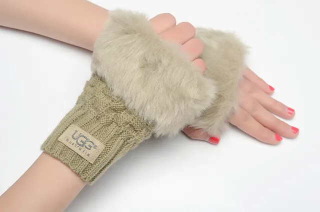UGG Luvas Marrom Bege com Punho de Shearling Rematado 16