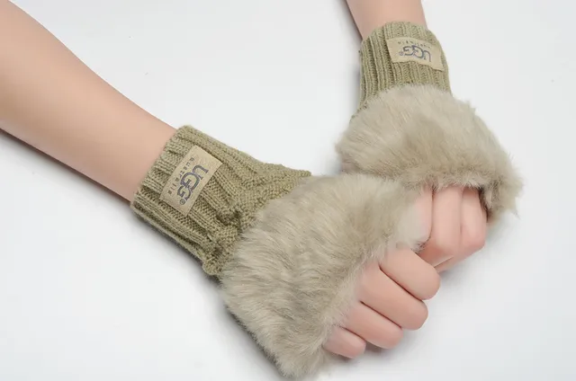 UGG Luvas Marrom Bege com Punho de Shearling Rematado 17