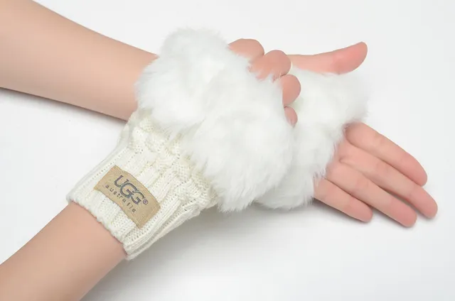UGG Luvas Marrom Bege com Punho de Shearling Rematado 19