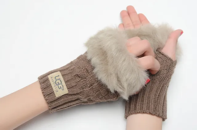 UGG Luvas Marrom Bege com Punho de Shearling Rematado 22