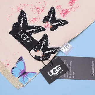 UGG Écharpe en soie beige à franges imprimée papillon