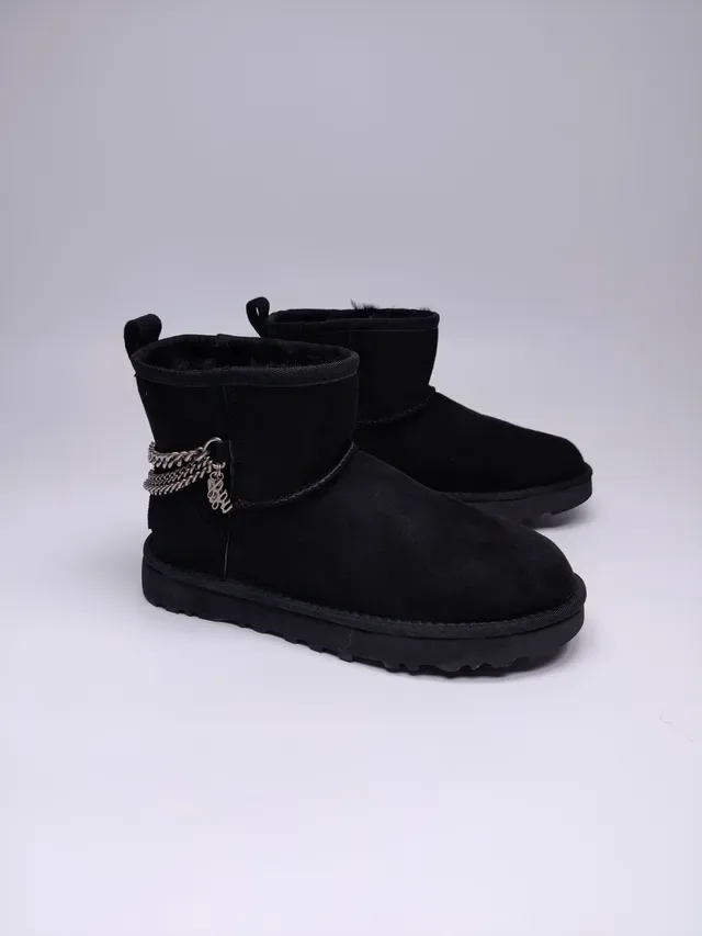 UGG Classic Mini काला सुड शियरलिंग लाइनड स्नो बूट 7