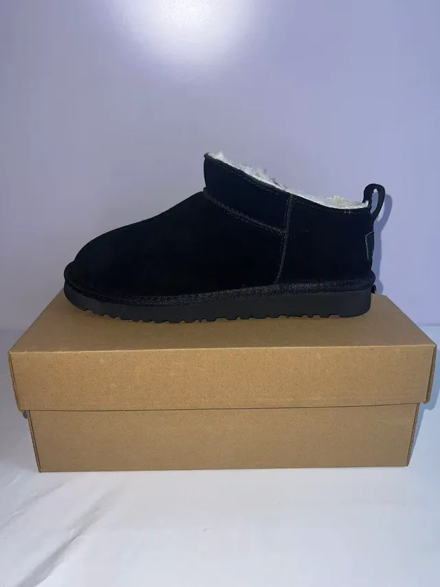 UGG Classic Mini Black Suede Shearling-Lined Snow Boots 3