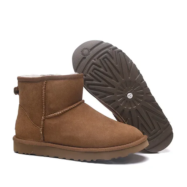 UGG Classic Mini Chestnut Brown Suede Shearling-Lined Snow Boots 3