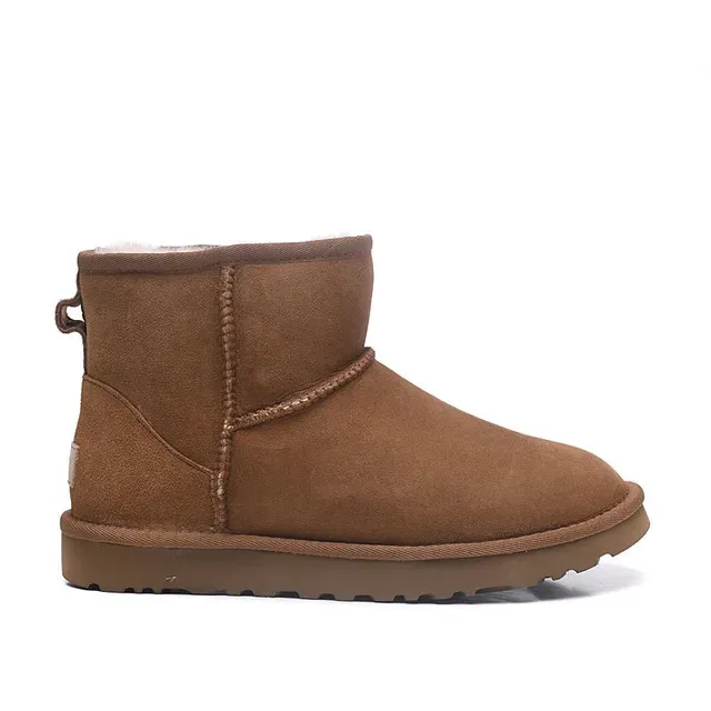 UGG Classic Mini Chestnut Brown Suede Shearling-Lined Snow Boots 7