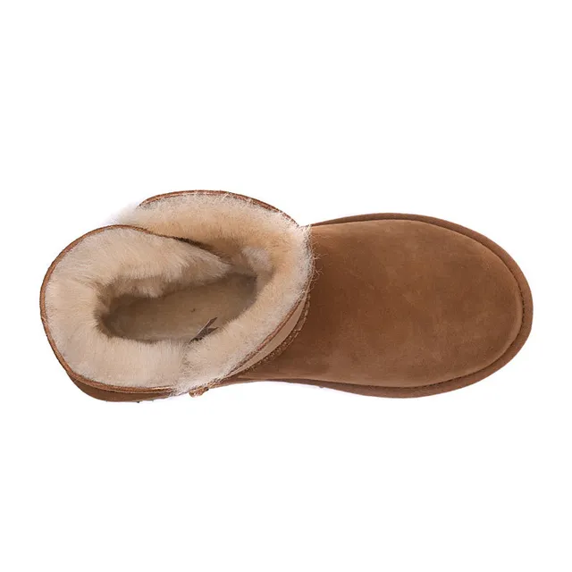 UGG Classic Mini चेस्टनट सूड शियरलिंग लाइन एंक्ल बूट्स 3