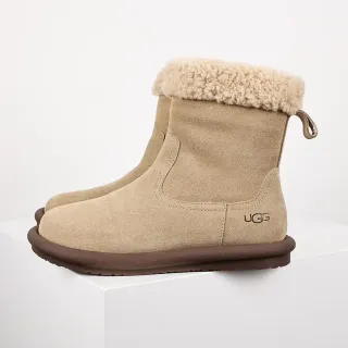 UGG Tasman Beige Suede Shearling Cuff Ankle Boots