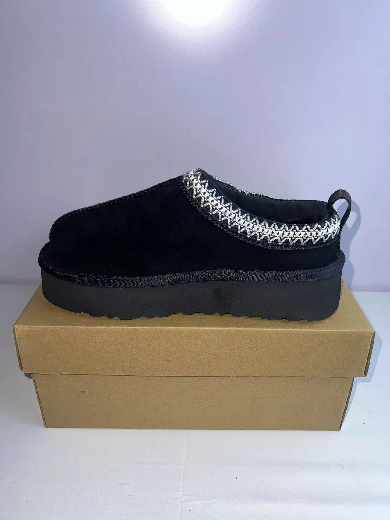 UGG Tasman Black Silver Platform Sole Woven Trim Collar Casual Shoes 2