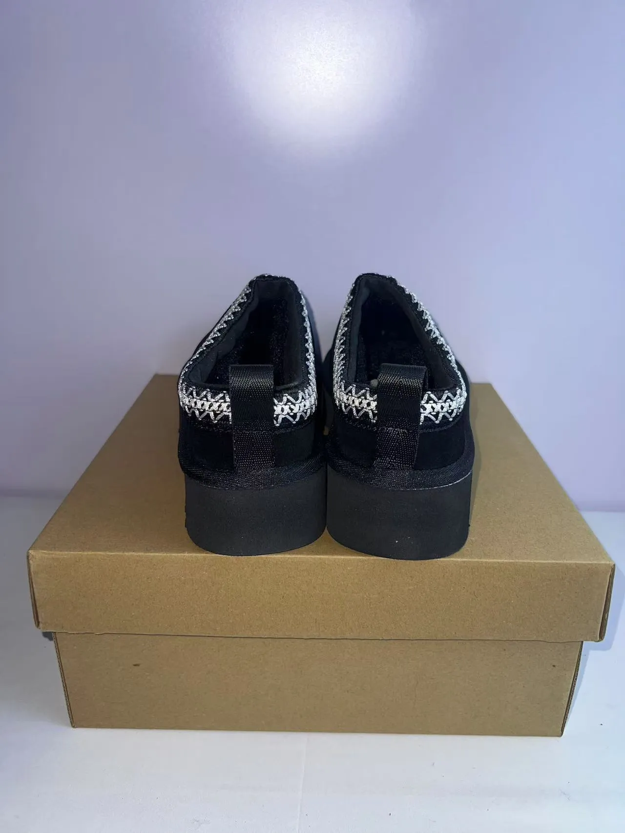 UGG Tasman Black Silver Platform Sole Woven Trim Collar Casual Shoes 3