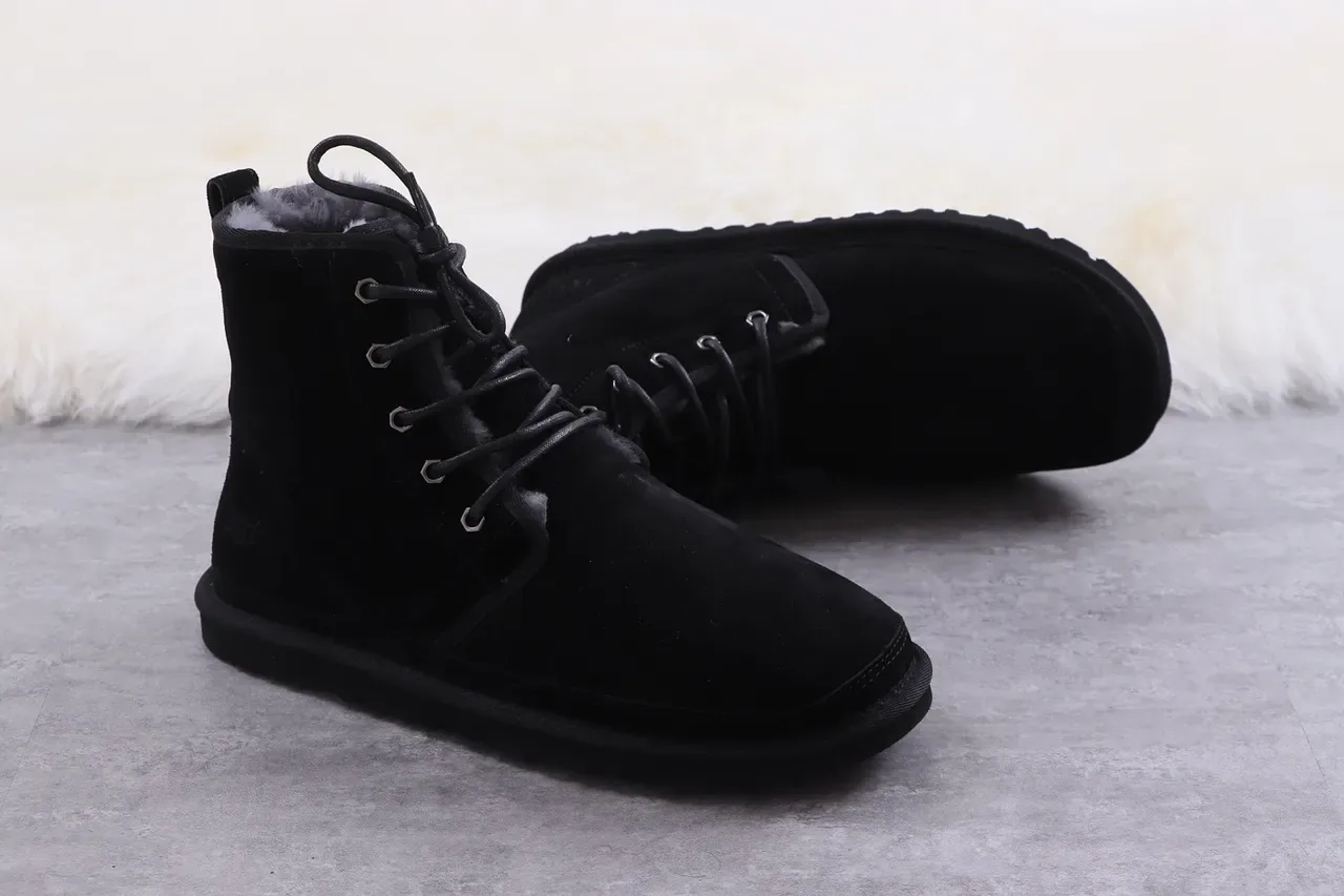 UGG تاسمان أحذية ثلج أسود جلد مخملي مبطن 4