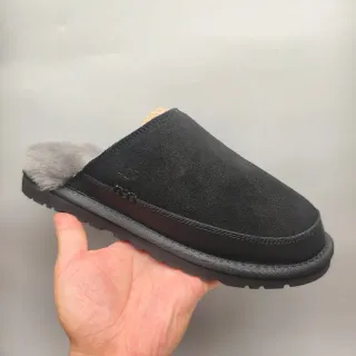 UGG Tasman 黑色麂皮羊毛内里拖鞋