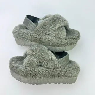UGG Tasman Gray Shearling Platform Slippers