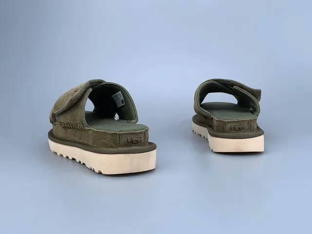 UGG Tasman Olive Green Suede Platform Slippers 6