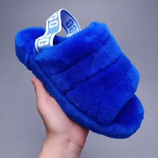 UGG Tasman Royal Blue Plush Faux Fur Slippers