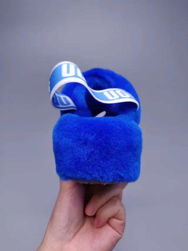 UGG Tasman Royal Blue Plush Faux Fur Slippers 6