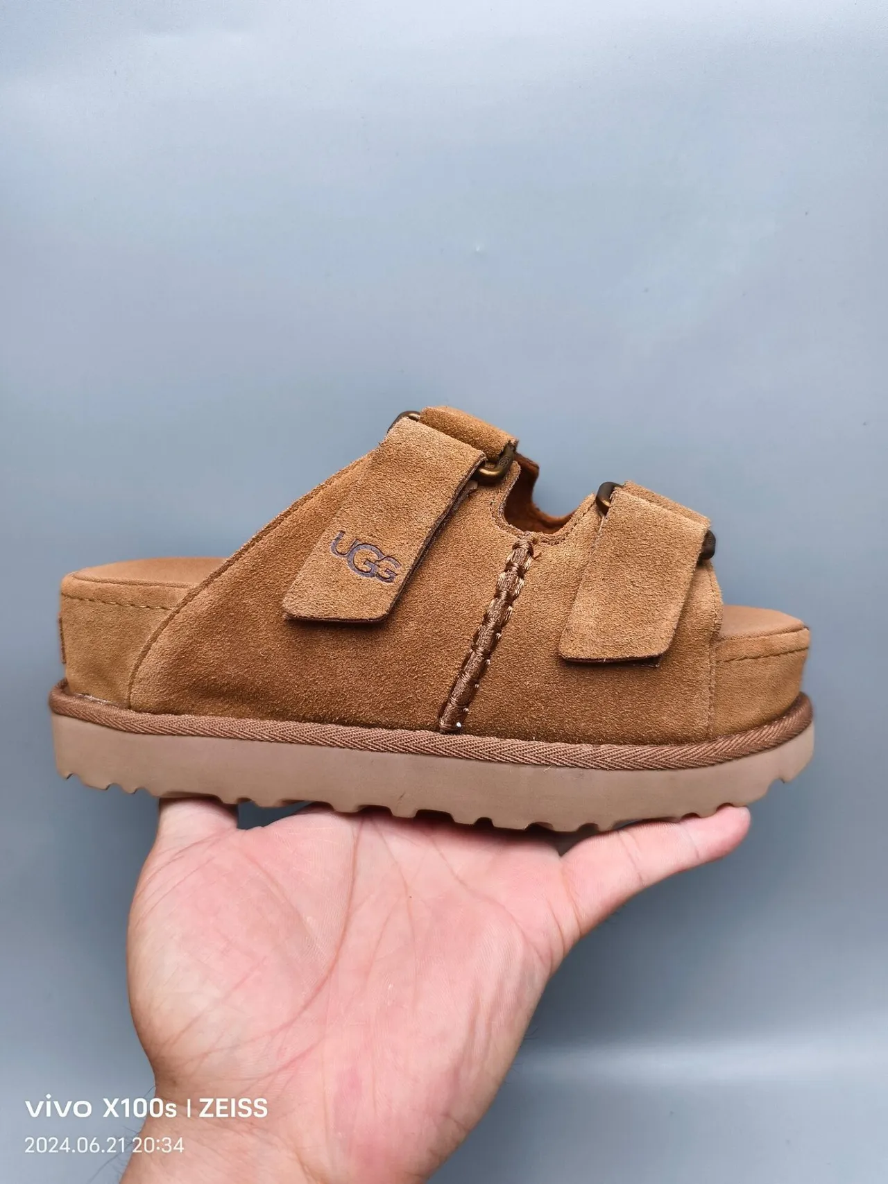 UGG Tasman Tan Suede Double-Strap Platform Slippers 3