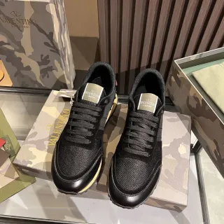 Valentino काला भूरे मेश एंड लेदर अपर कंट्रास्ट क्रीम मिडसोल लाइफस्टाइल स्नीकर