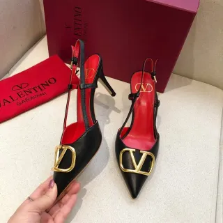 Valentino Black Red Pointed-Toe Slingback Stiletto