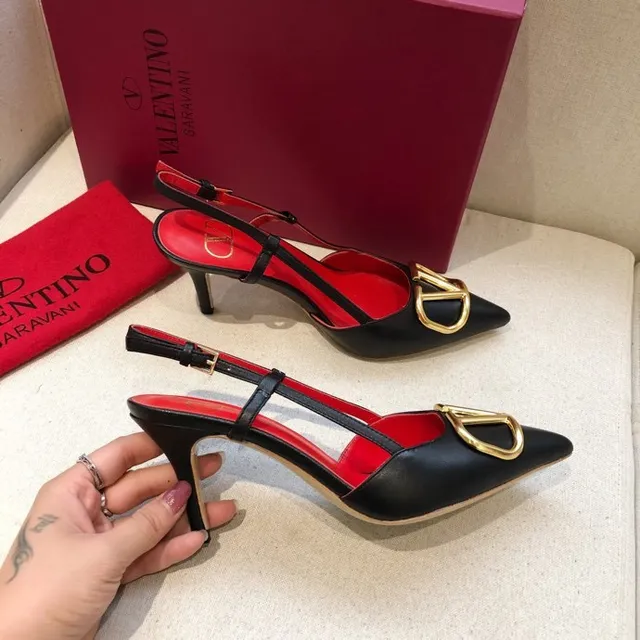 Valentino Black Red Pointed-Toe Slingback Stiletto 6
