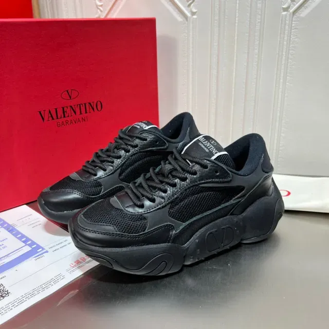 Valentino Black Sole Mesh And Leather Paneling Chunky Sneakers 2