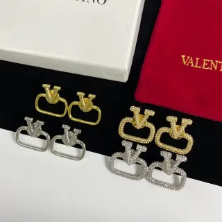 Valentino সোনা রুপা V-Logo মোটিফ খোলা আয়তাকার ফ্রেম কানের দুল