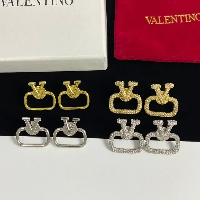 Valentino Gold Silver V-Logo Motif Open Rectangular Frame Earrings 9