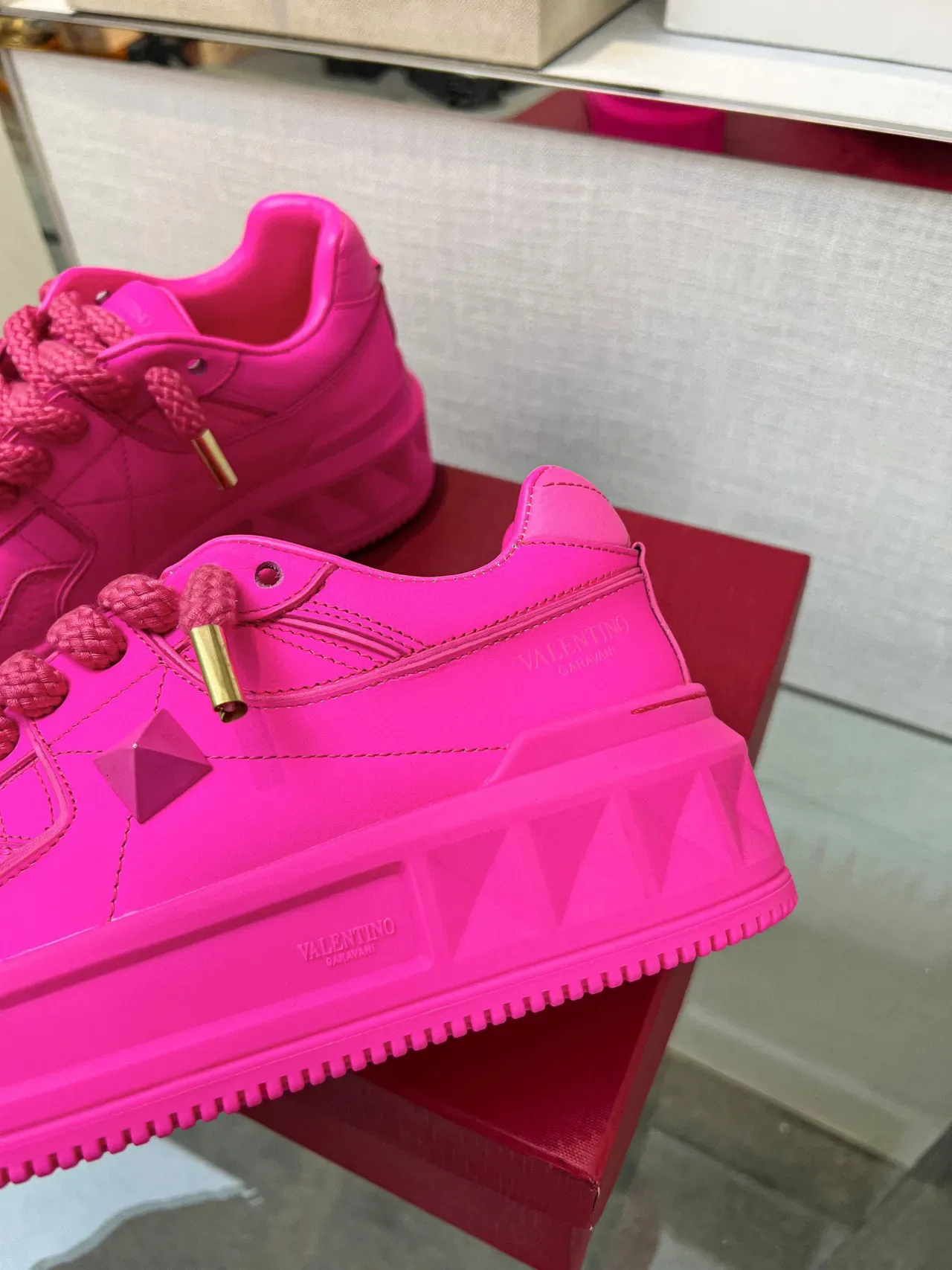 Valentino Pink Gold Platform Sole Rope Laces Chunky Sneakers 2