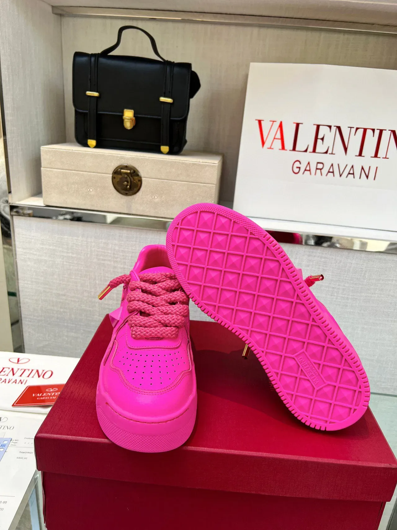 Valentino Pink Gold Platform Sole Rope Laces Chunky Sneakers 3