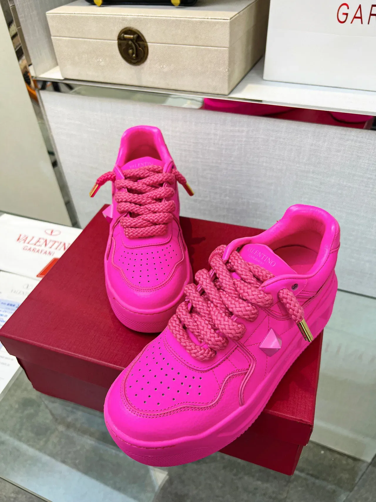 Valentino Pink Gold Platform Sole Rope Laces Chunky Sneakers 4