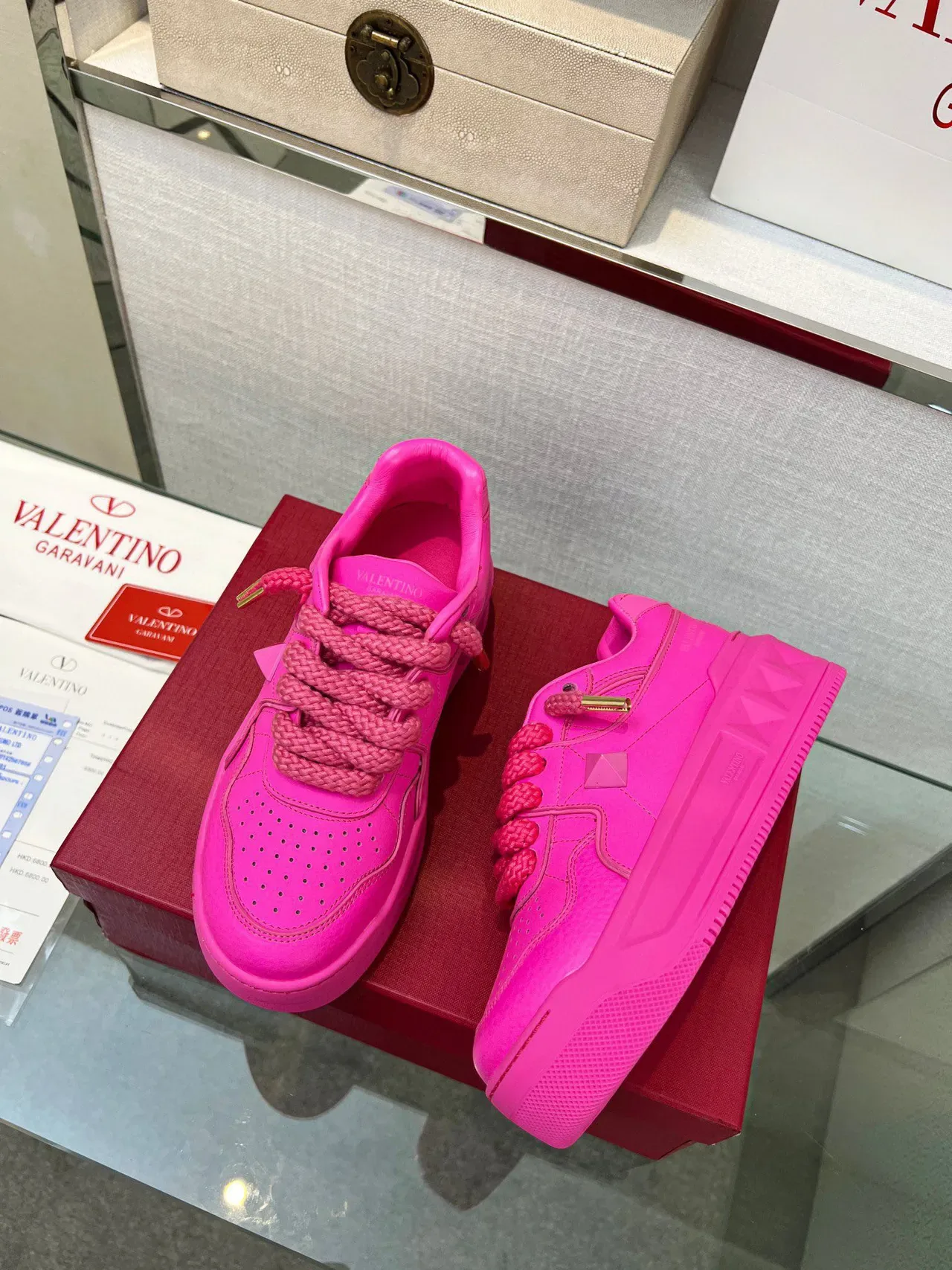 Valentino Pink Gold Platform Sole Rope Laces Chunky Sneakers 7