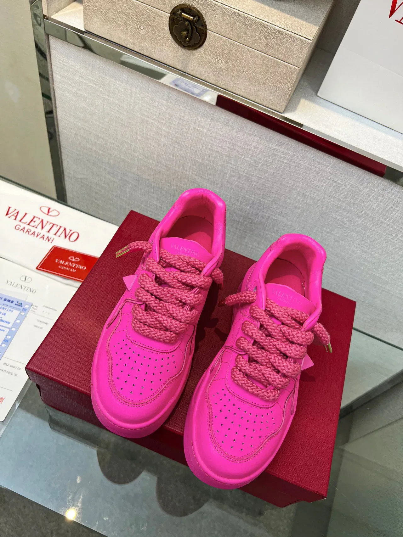 Valentino Pink Gold Platform Sole Rope Laces Chunky Sneakers 8