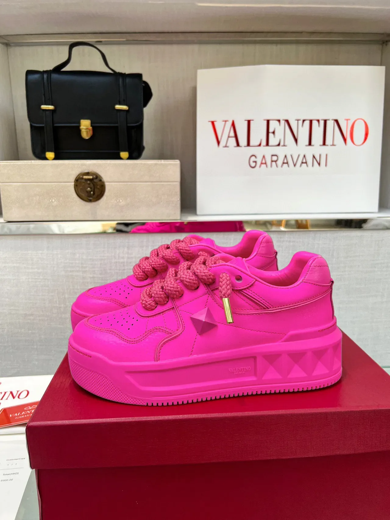 Valentino Pink Gold Platform Sole Rope Laces Chunky Sneakers 9
