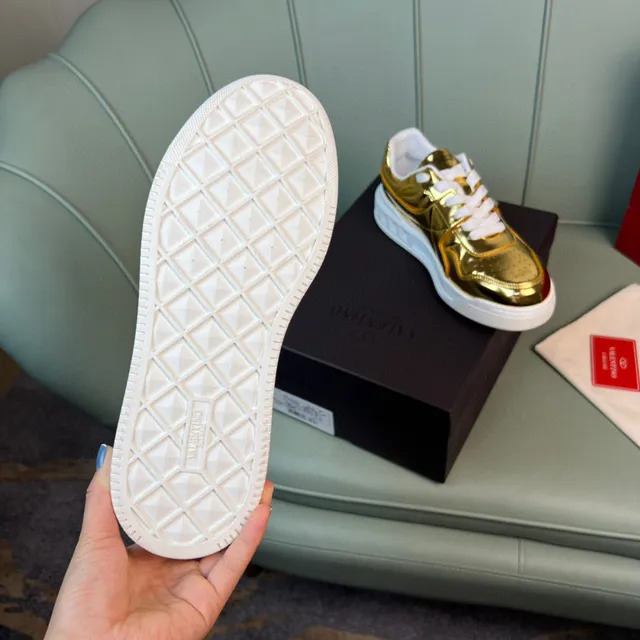 Valentino Rockstud Metallic Gold and Red Lifestyle Sneakers 2