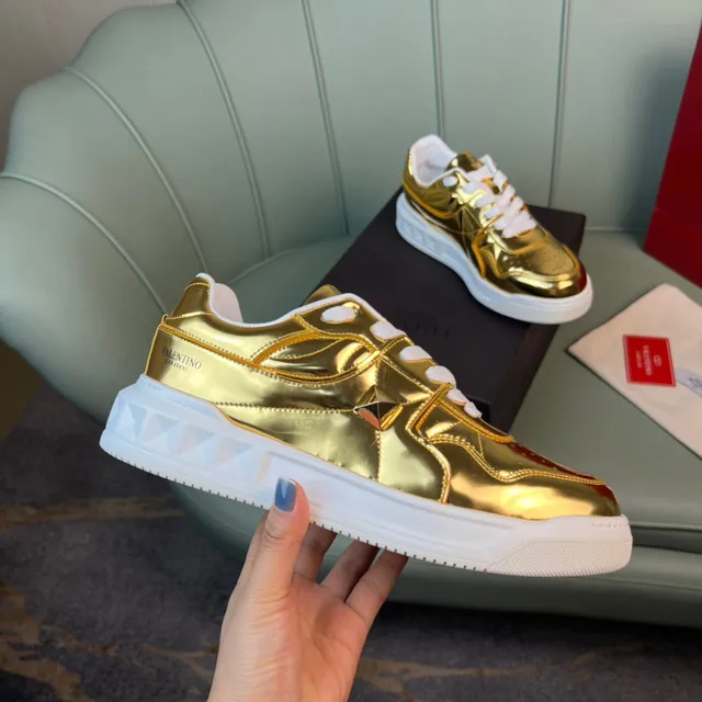 Valentino Rockstud Metallic Gold and Red Lifestyle Sneakers 4